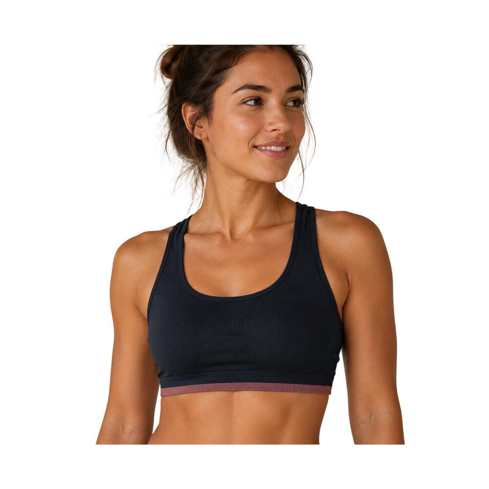 Outdoor voices sz L black spell out sports bra no padding active support EUC